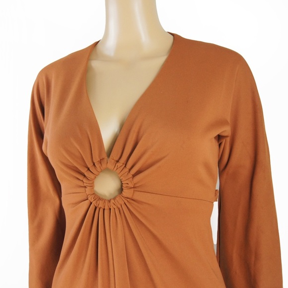 Elegant Burnt Orange Long Sleeve Dress - Picture 2 of 5